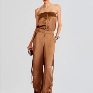 Retrofete Satin Brown Strapless Jumpsuit